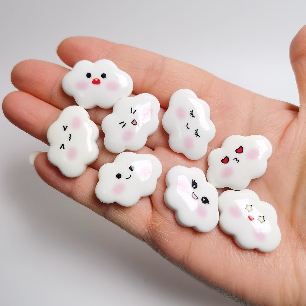 Cute Expression Cloud Resin Cabochons, 31mm Kawaii Cloud Charms for DIY Crafts