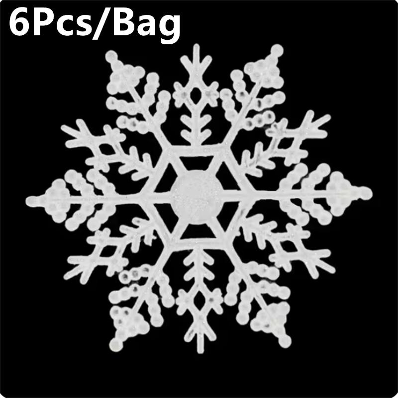 Украшения Рождественские снежинки 6 шт. Украшения Рождественская елка Серебряный блестящий кулон Искусственная пластиковая поддельная снежинка бусина