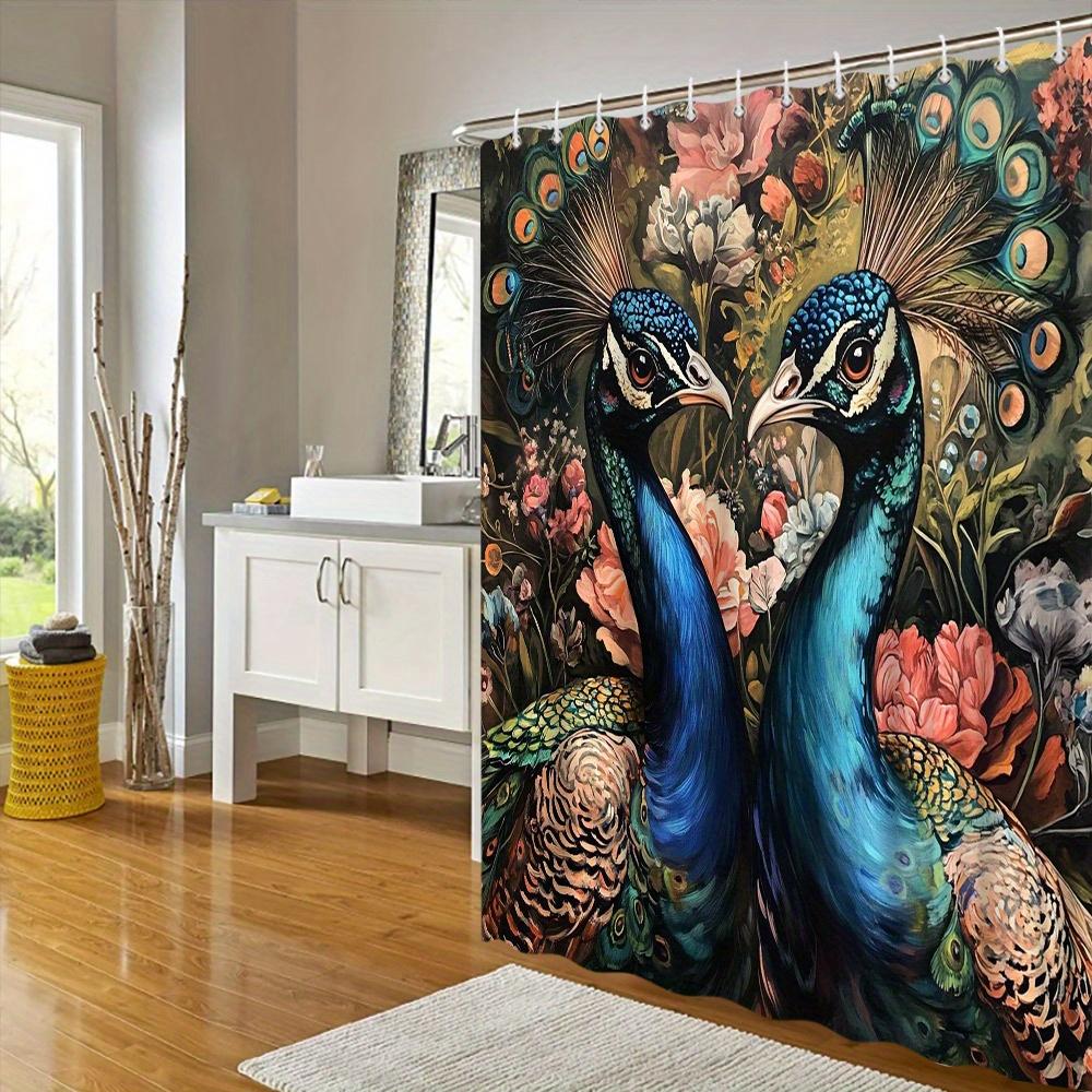 3D Peacock & Floral Shower Curtain - Waterproof, Mildew-Resistant With Exquisite Design For Elegant Bathroom Decor