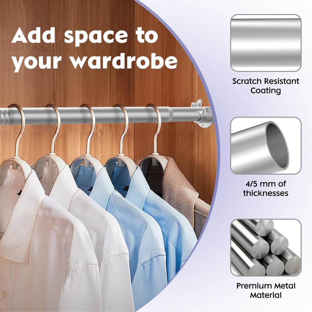Retractable heavy duty metal clothes rail is suitable for wardrobe bathroom window silver 43 133 52inch