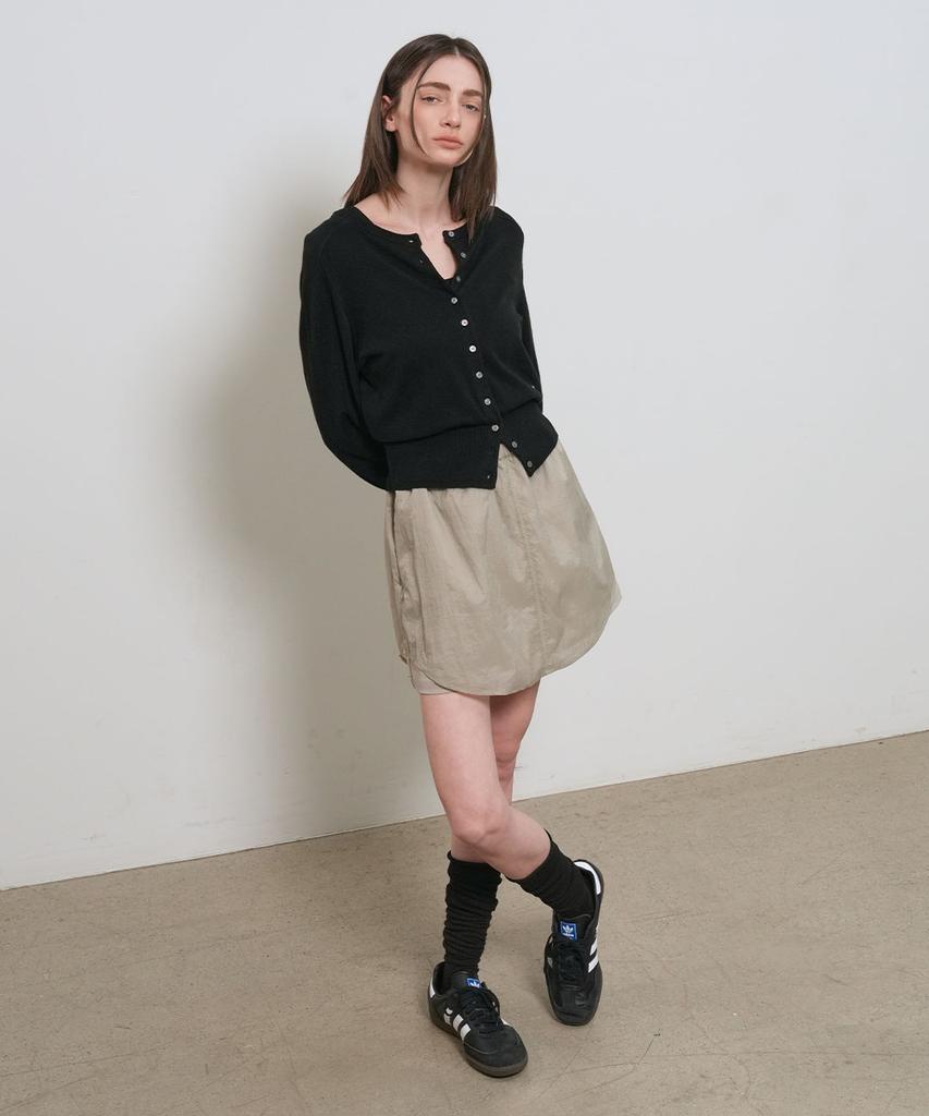 General Idea Sheer Shirred Layered Elastic Skirt [Ash Khaki] / Gf1Lsk508