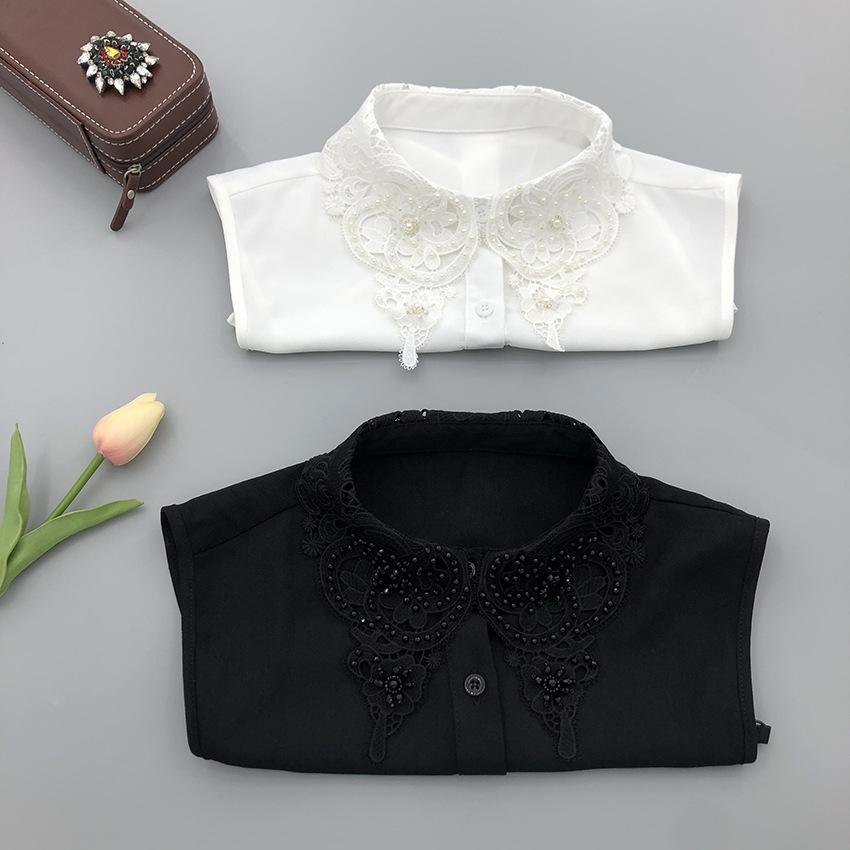 Women's Handmade Beads Fake Collar for Sweater Neckwear Decoration Ladies Half Shirt Detachable Fake Collar Decorative