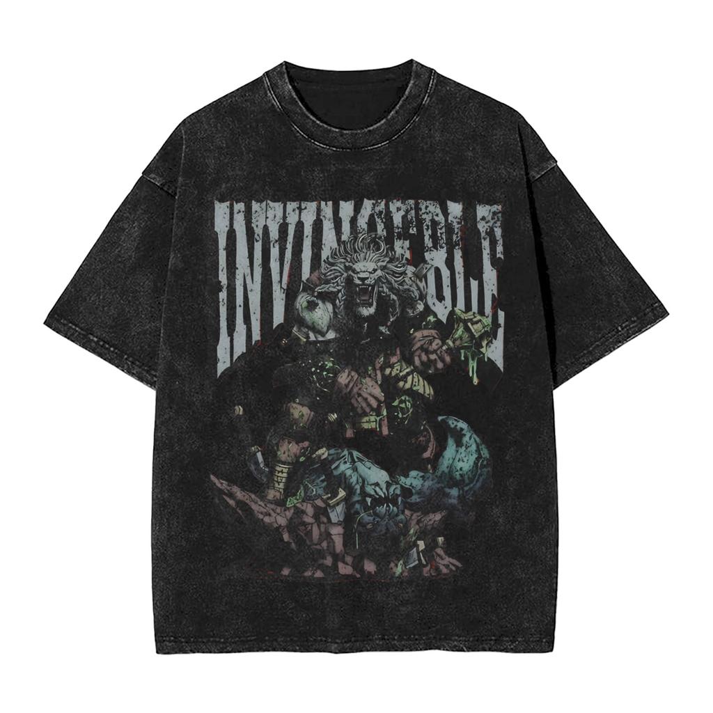 Battle Beast Invincible Comic T Shirt Hip Hop Washed Cotton T-Shirts Vintage Men Women Streetwear Printed Tee Shirt