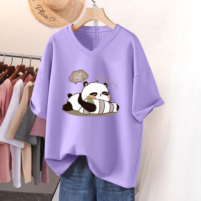 Футболка с коротким рукавом, Свободного кроя, Приталенный топ с V-образным вырезом с принтом для женщин