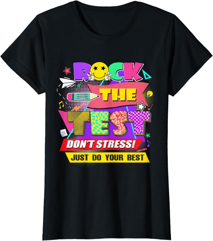 Rock The Test Testing Day Retro Motivational Teacher Ladies039 Crewneck T-Shirt