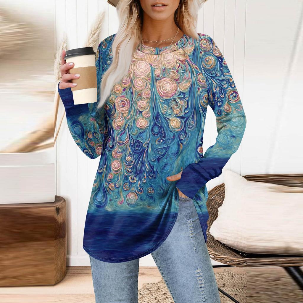 Womens Oversized Sweatshirt Graphic Sweater Long Sleeve Drop Shoulder Round Shirt Tops Vintage Clothes