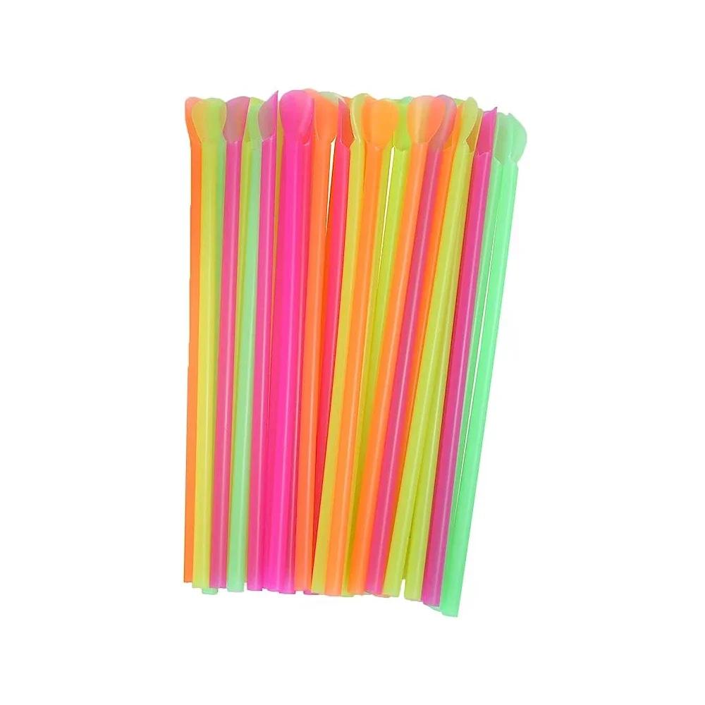 50Pcs Plastic Spoon Straws Drinking Straw Color Milkshake Smoothie Spoon Straw for Party Bar Birthday Wedding Wholesale