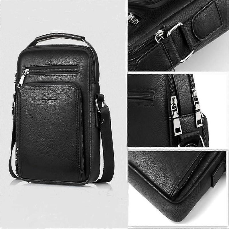 Leather Messenger Bag Men's Crossbody Bags Vintage Shoulder Bag Business Satchel Laptop Bag for Travel Hiking and Working-Black---Black-