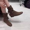 Vintage Design Bow Tie Short Boots Soft Sole Non-Slip Chelsea Boots French Black Flat Suede Botas Casual Comfort Women's Shoes