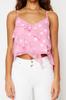 Women's Fashion New Blouse Pink Chiffon Lined Ruffle Strap Polka Dot Woven Blouse