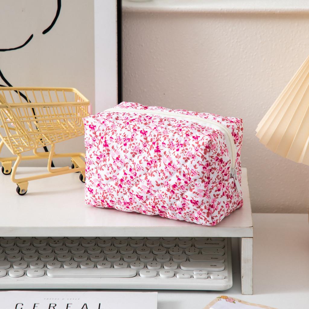 Floral Handheld Cosmetic Bag With Zipper For Travel And Daily Use
