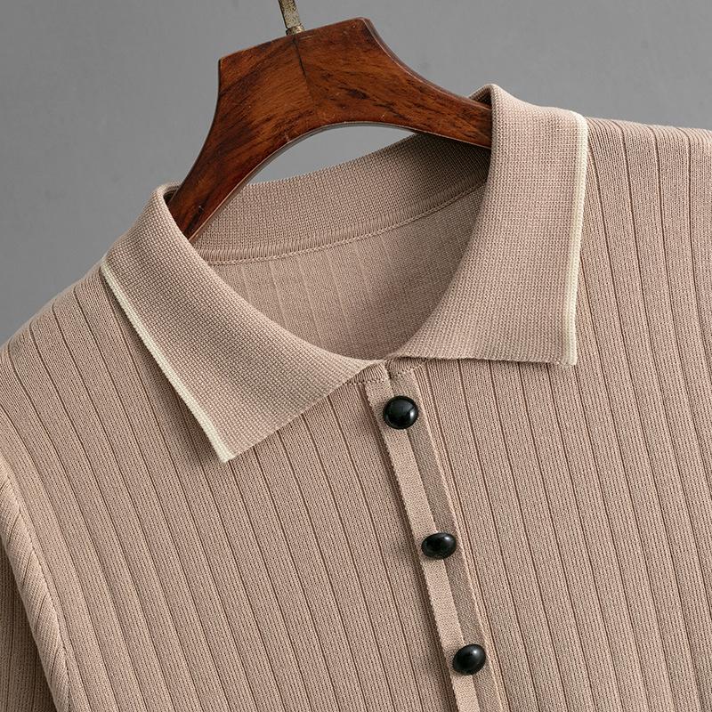 Женский новый летний костюм из двух частей с воротником-поло и трикотажной юбкой