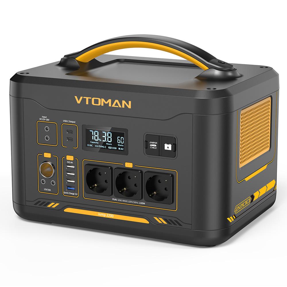 Портативная электростанция VTOMAN Jump 2200, 1548 Вт·ч LiFePO4 с аккумулятором, выход переменного тока 2200 Вт, расширяемая до 3095 Вт·ч
