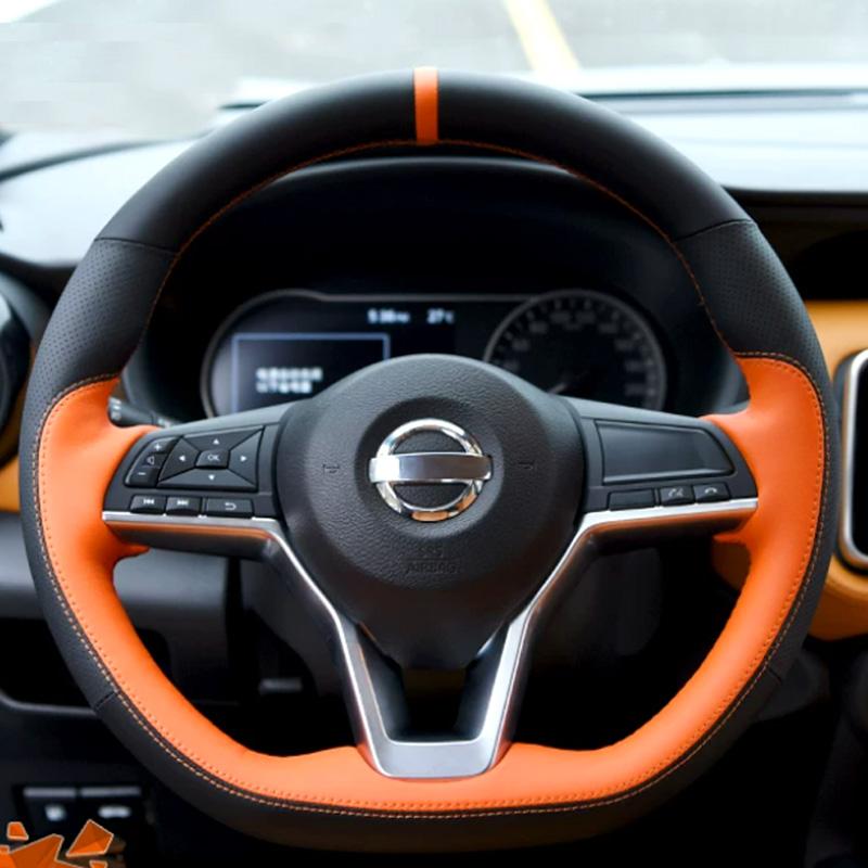 for Nissan Kicks Rogue Altima SR X-Trail Juke Leaf Micra Note Versa -2025 DIY Carbon Fiber Leather Steering Wheel Cover