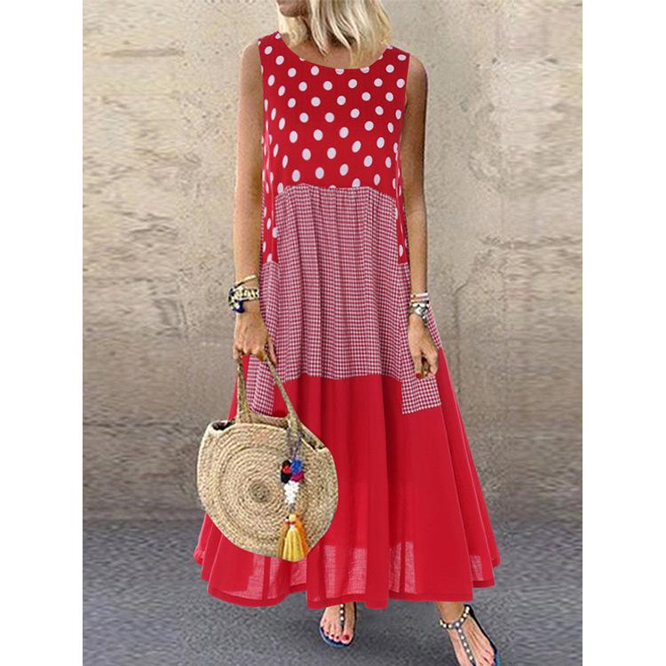 Summer Polka Dot Sleeveless Top Mid Length Cotton Linen Waist Cinching Slimming Blouse Women Casual Fashion Elegant Comfortable Stylish