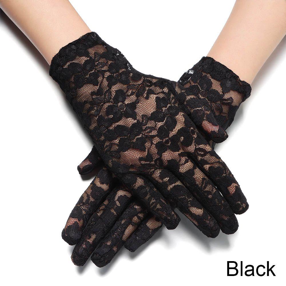 Women Short Goth Party UV Protection Gloves Sunscreen Gloves Bride Lace Gloves Hollow-Out Mittens