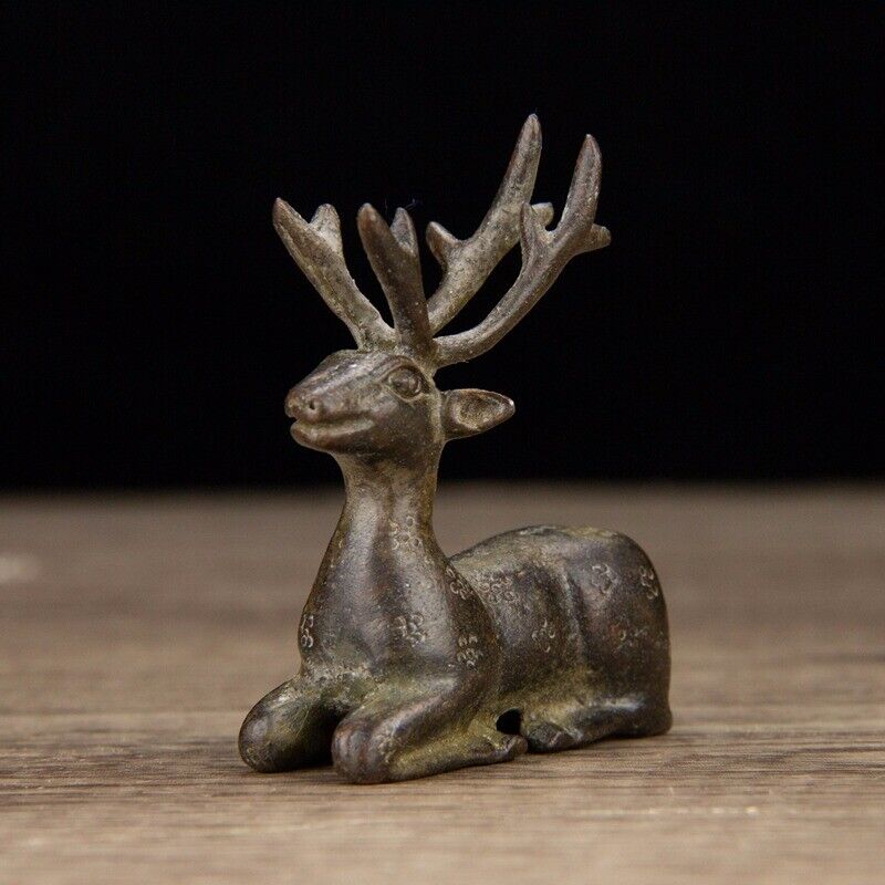 6 Cm Chinese Bronze Deer Statue Old Brass Animal Deer Sculpture