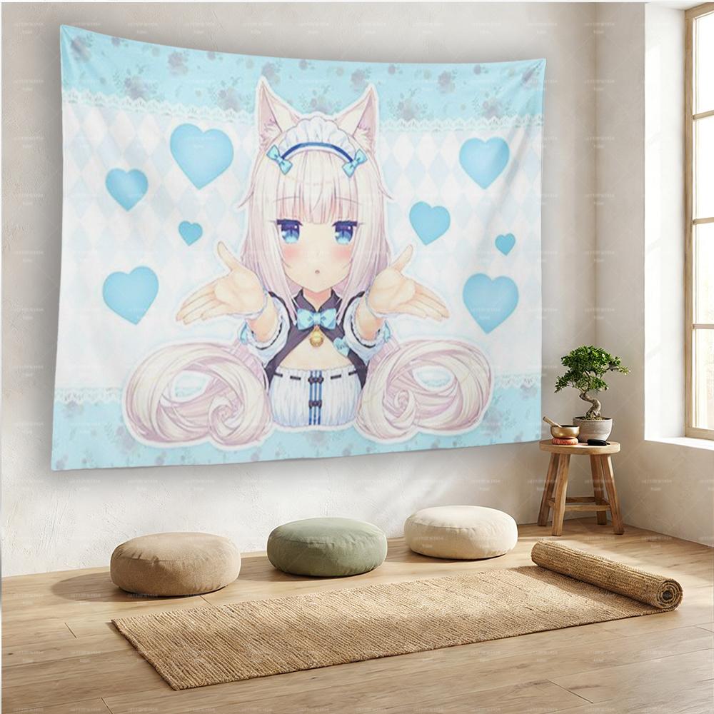 1 шт. Милый Аниме Гобелен NNEKOPARA Кавайная Девушка-Кошка Мультяшный Настенный Декор для Комнаты в Общежитии Спальни Идеальный Подарок для Отаку Фанатов