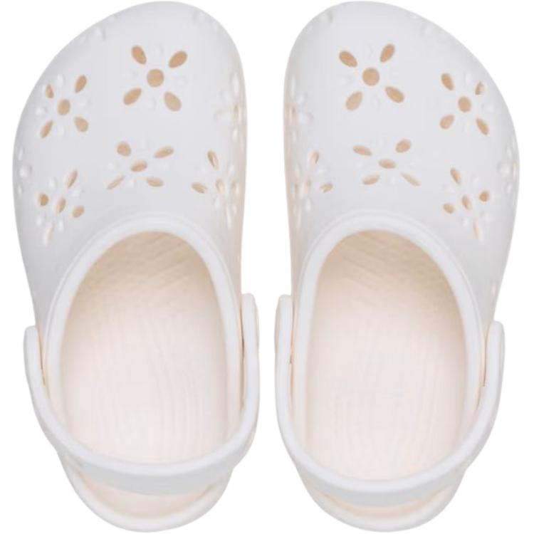 Crocs Classic Clog Floral Cutout Comfortable Slip-Resistant Durable Low-Top Walker Shoes Baby Shoes White 210944-0WV