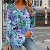 V-neck 3D Flower Printed Top Fashionable Casual Long Sleeved Women's T-shirts