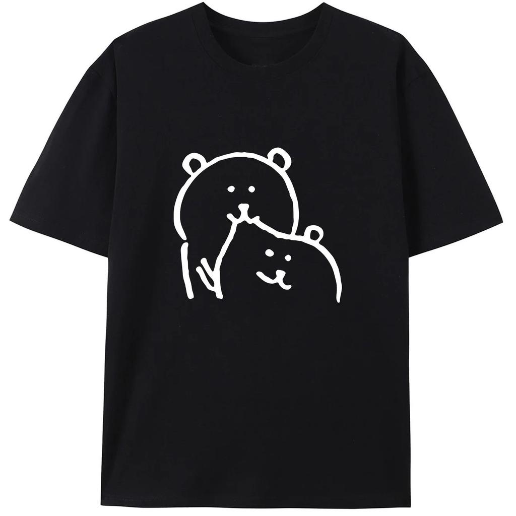 SelfDeprecating Bear Korean Casual Short Sleeve TShirt Bright Red with Cartoon Bear Hug Pattern Fabric Beachwea aesthetic