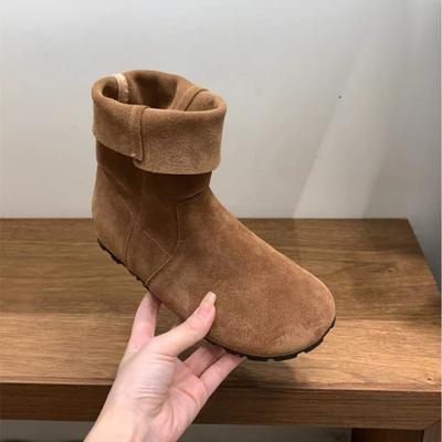 Осень и зима круглый носок плоская подошва тонкие короткие ботинки женские ретро литературные и художественные меховые универсальные темпераментные удобные ботинки Мартин