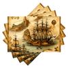 Из 4 подставок под тарелки с пиратским кораблем - Односторонний морской дизайн, Изготовлены из прочного полиэстера, Только ручная стирка, Прямоугольные декоративные коврики для