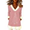 Women's Christmas Fashion Plush V-neck Pullover Sweater Solid Color Long Sleeve Top
