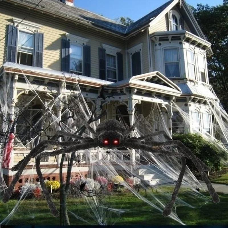 Halloween Giant Plush Spider Horror Halloween Decoration Party Props Haunted Outdoor Chamber Prank 30-200cm Black Spiders Decor