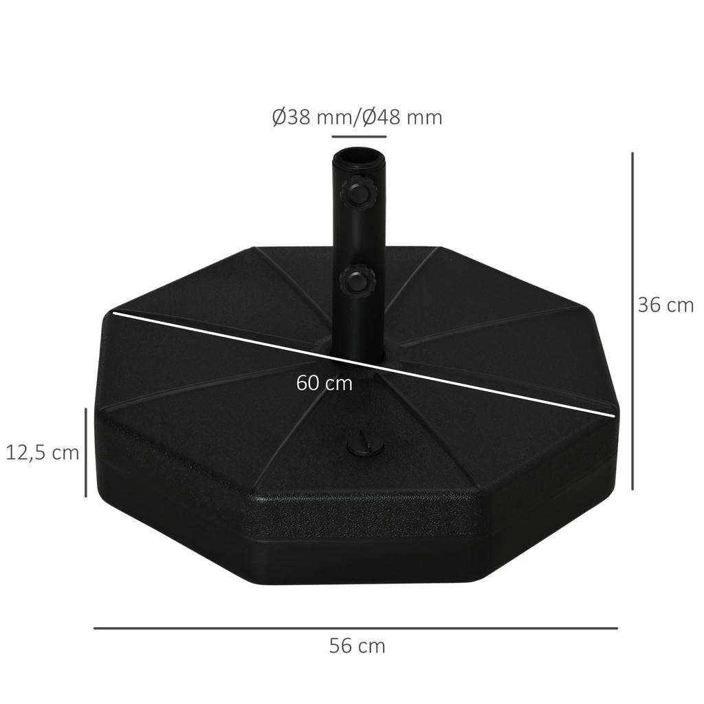 Black Parasol base, octagonal parasol stand, parasol holder, stand for parasols with 38/48mm tube diameter, for balcony, terrace, garden