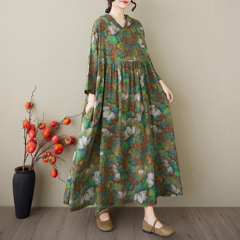 DIMANAF 2025 Плюс Размер Летнее Платье-Шляпа Женское Повседневное Винтажное Длинное Платье Свободное Цветочное Печать Льняное Платье Макси