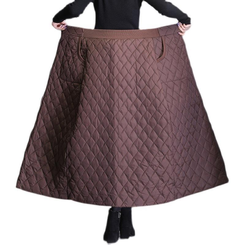 Женская зимняя юбка Юбка полудлинная Эластичная талия Высокая талия Большой размер Ветрозащитная и теплая пуховая хлопковая юбка Утолщенная длинная юбка А-силуэта