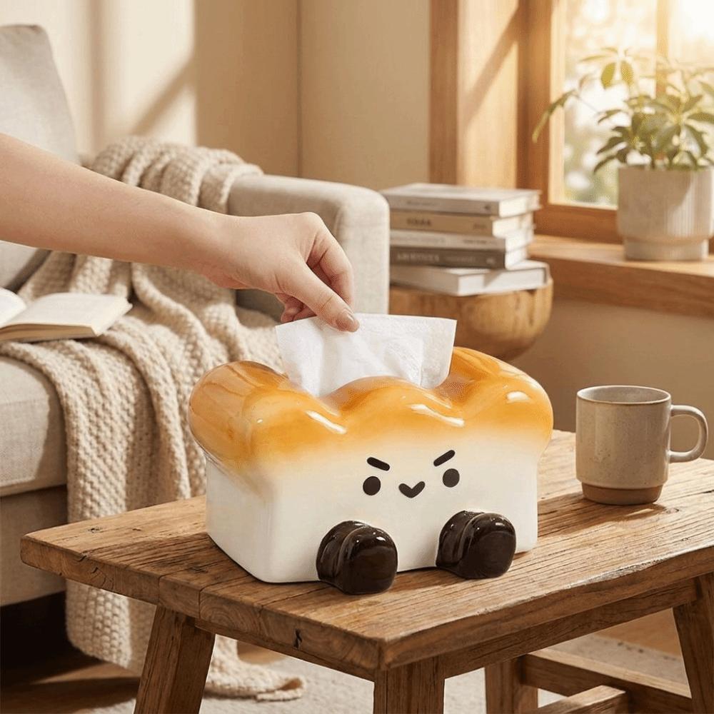 Cute Toast Ceramic Tissue Box Large Capacity Dining Table Paper Box Table Decor
