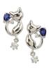 14k White Gold Sapphire and Zirconia Cat September Ma161 [Four-Leaf Clover] Earrings, Birthstone, Women's