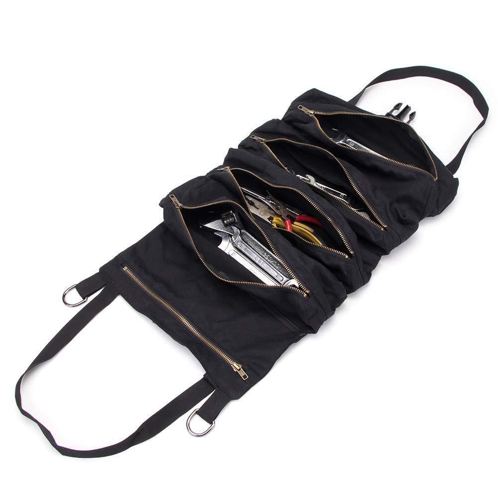 Car Tool Storage Bag Multifunctional Canvas Hanging Tool Roll Up Bag Storage Pouch Tools Tote Carrier Sling Holder