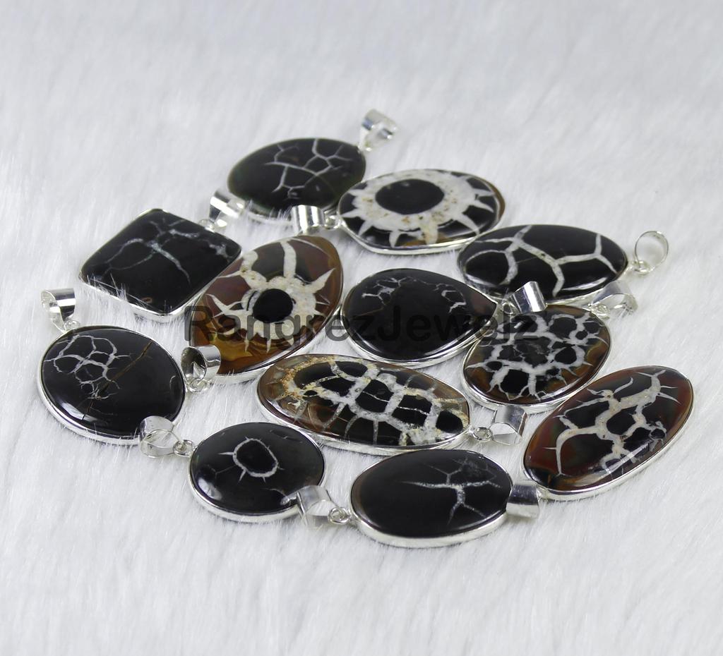 Black Septarian Gemstone Pendant Healing Crystal Pendant Necklace Gems For Supply Bulk Wholesale Bezel Pendant Necklace