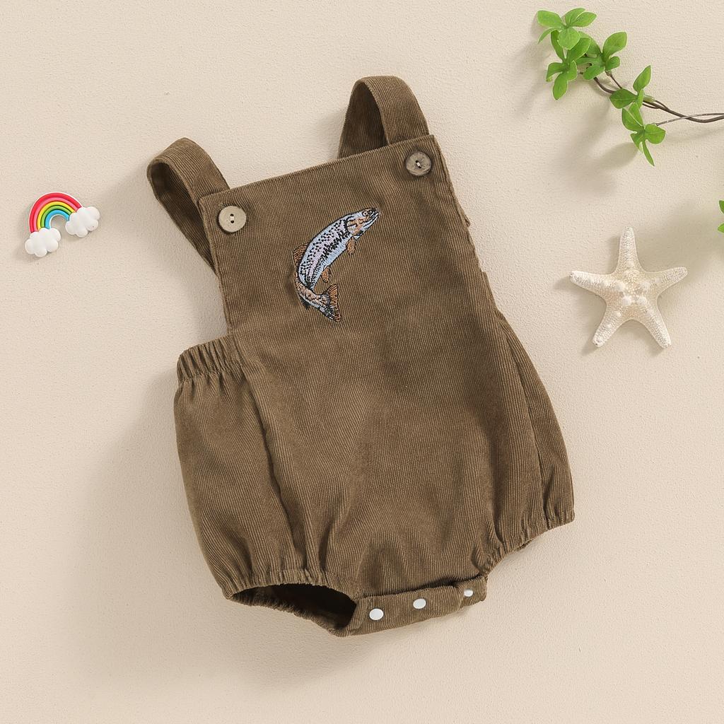 Комбинезоны для мальчиков и девочек без рукавов с вышивкой в виде рыбок из вельвета для новорожденных летняя одежда