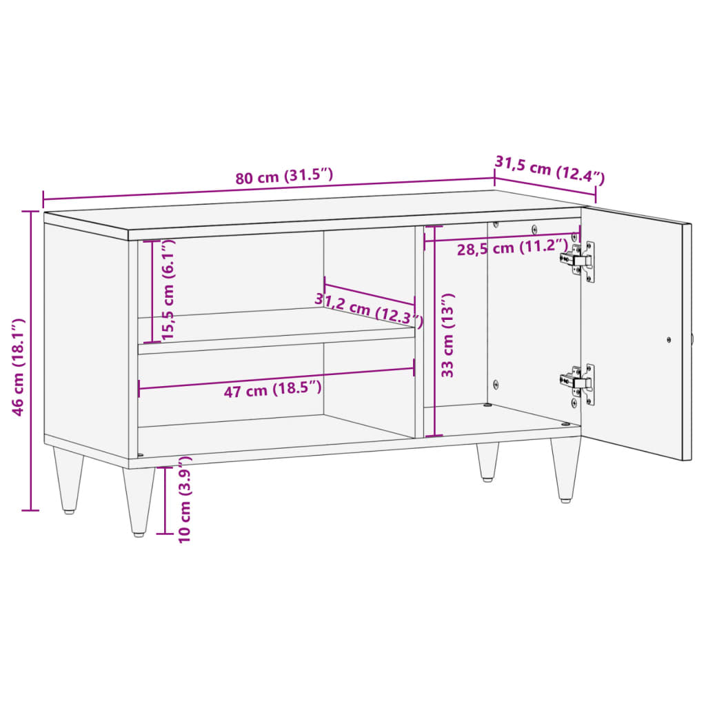 TV Cabinet 80 x 31.5 x 46 cm Solid Mango Wood