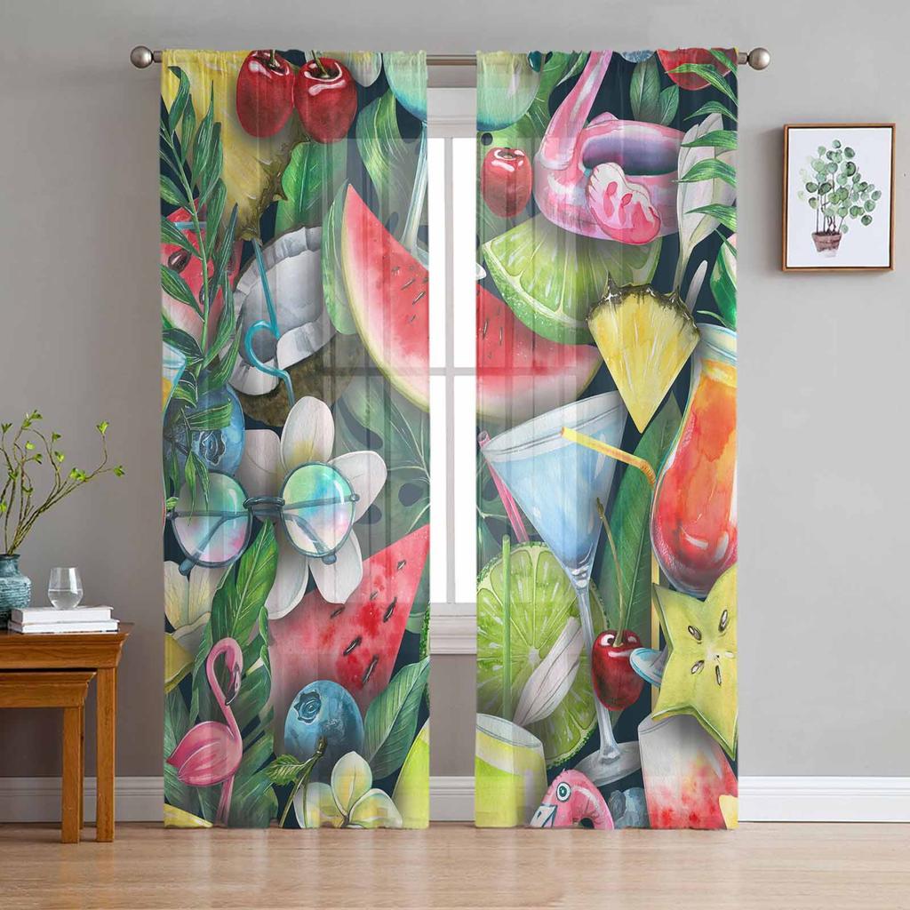 Summer Fruit Watermelon Red Green Sheer Curtains for Living Room Decoration Window Curtains Kitchen Tulle Voile Organza Curtains