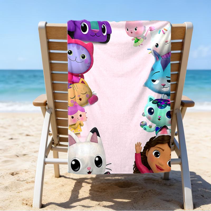 proof beach towel with a Gabby's Dollhouse pattern - soft,absorbent,quick-drying,machine washable - perfect for swimming,camping,bathing