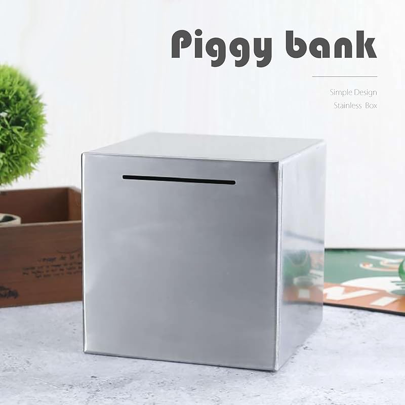 Свинья-копилка EINEY из нержавеющей стали, вмещает монеты и купюры, большая вместимость, серебристая, стильная, квадратный дизайн