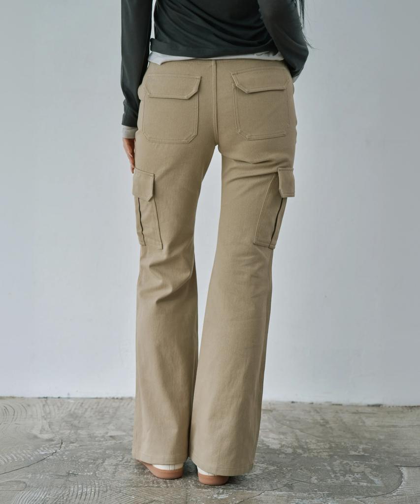 WAARFORWOMAN W1154 Брюки-карго bootcut с D-образным кольцом_Бежевый