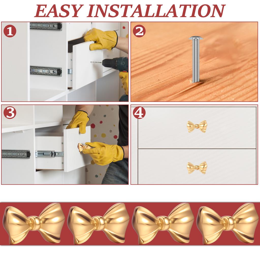 2/4/6Pcs Bow shaped drawer handle decoration Brass material is sturdy and durable Easy to install Wardrobe handle decoration