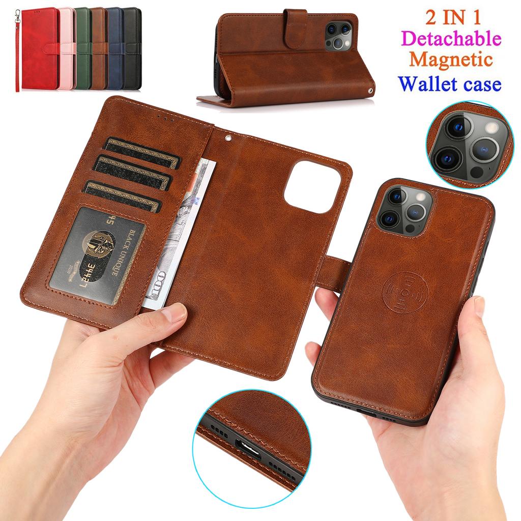 2 In 1 Detachable Magnetic Leather Wallet Case For iPhone 16 15 14 13 12 11 Pro Max Plus XR Samsung S25 S24 S23 S22 S21 S20 Ultra Plus A16 A15 A55 A54