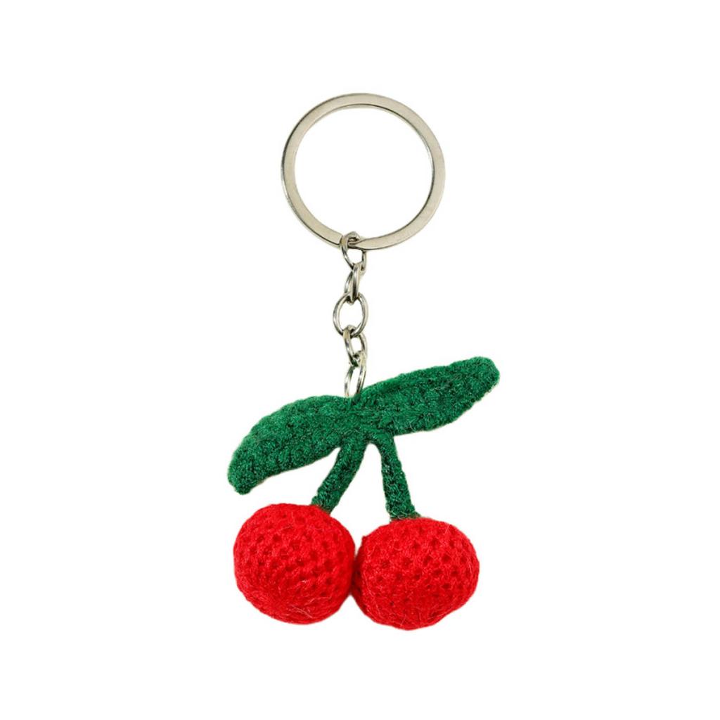 Handmade Cherry Pendant Keychain Heart Charm Keyring Fashionable Fruit Phone Lanyard Ornament Accessory for Backpack Bag