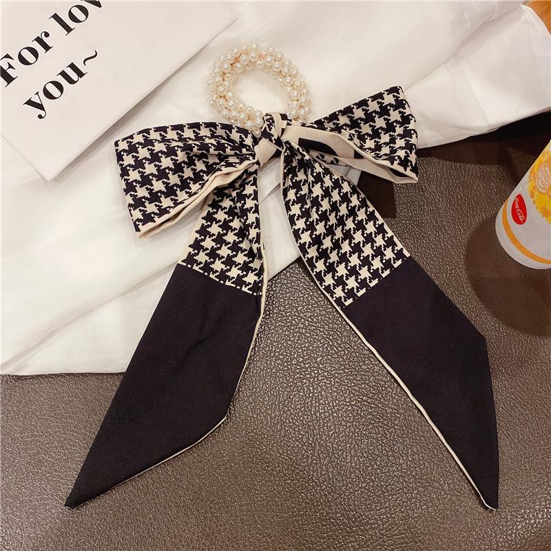 Винтажная шелковая резинка для волос с отделкой жемчугом и различными узорами для женщин