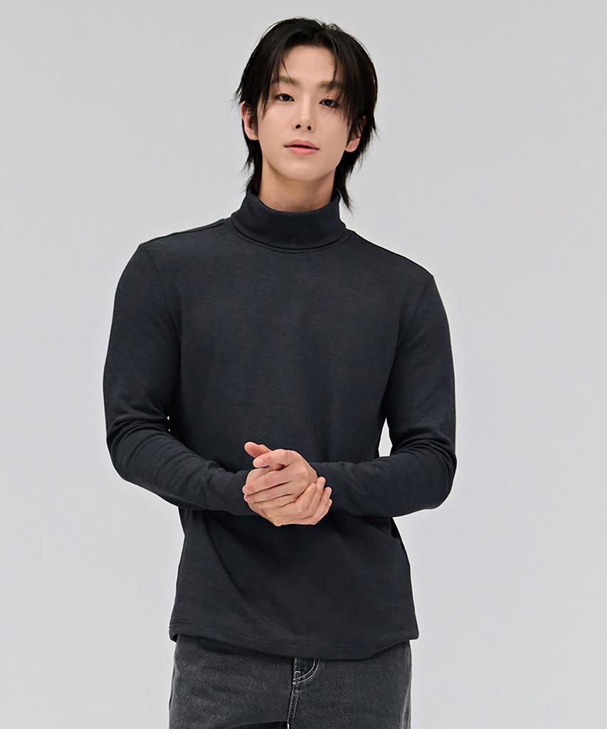CHASECULT Unisex Essential Turtleneck Fleece Long Sleeve T-Shirt - Charcoal