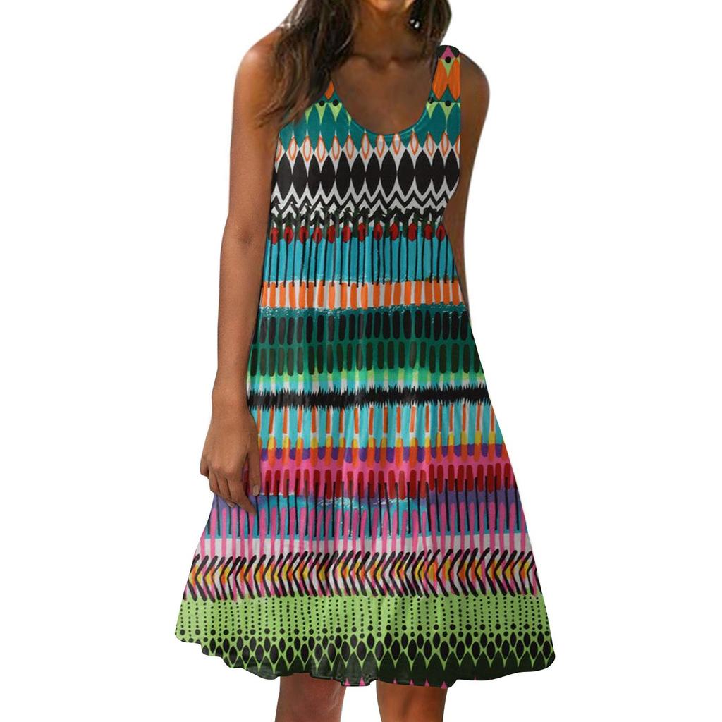 Женское платье, милая повседневная пляжная юбка без рукавов с принтом, сарафан