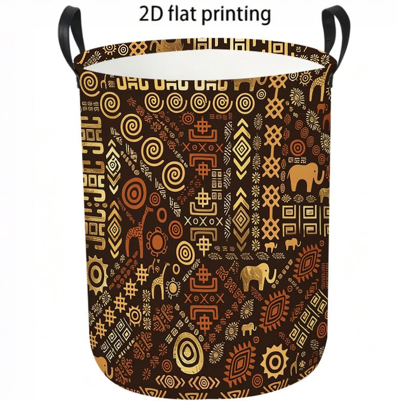 1pc Laundry Basket, Boho Tribal Elephant Pattern Dirty Clothes Hamper, Relaxed Style Fabric Storage Bin with Durable Handles, Collapsible Home Organiz