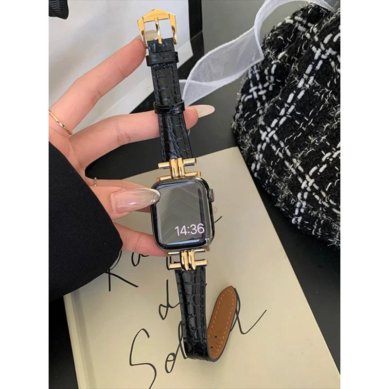 Роскошный золотой металлический ремешок из натуральной кожи для IWatch Series 8 7 6 5 4 3 SE женский тонкий ремешок для Apple Watch 41 мм 40 мм 38 мм 45 42 44 49